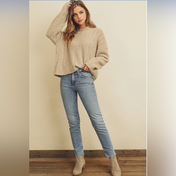 Open Knit Mock Neck Long Sleeve Sweater - Picture 5 of 14